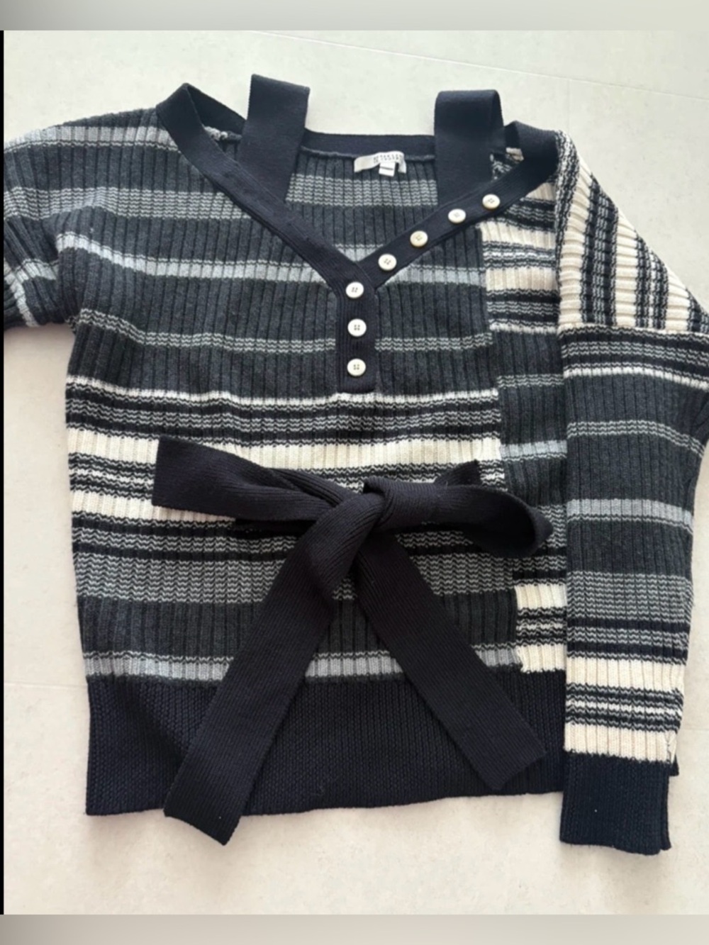 DEREK LAM 10 Crosby cold shoulder wool cashmere sweater stripped